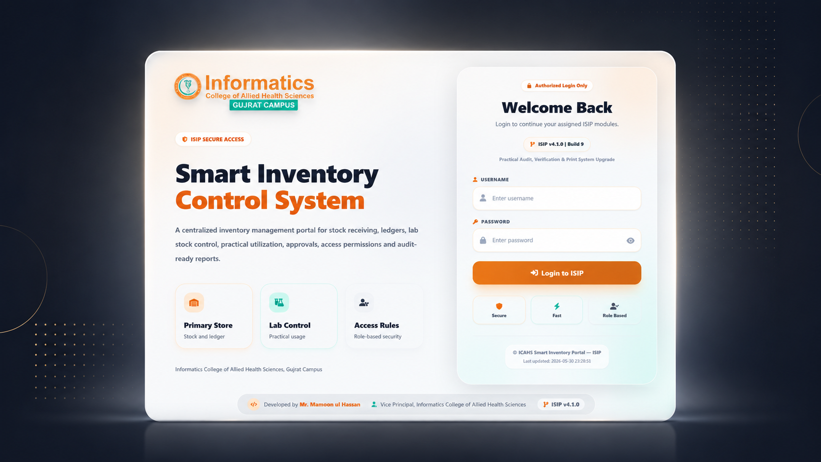 DataStructo Inventory Control interface screenshot